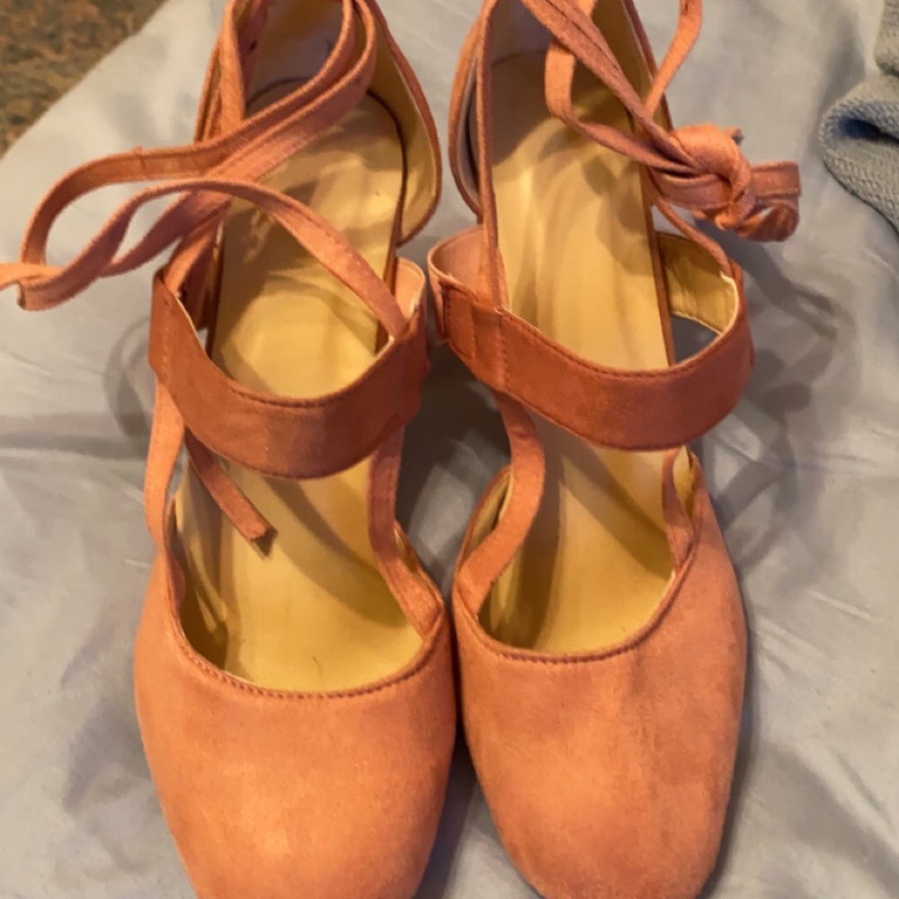 Suede pink wrap heels